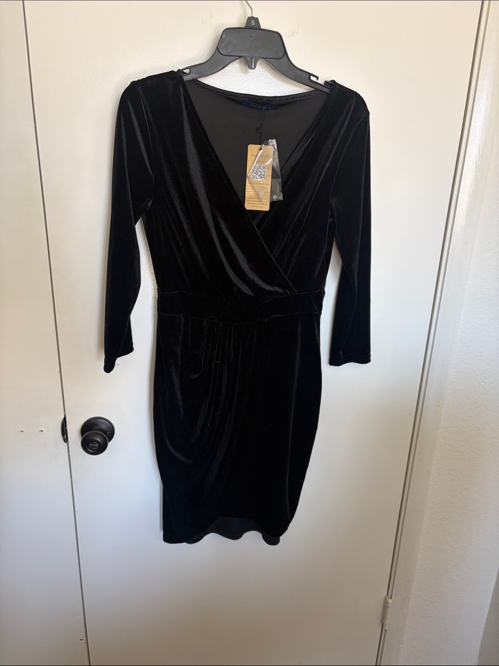 Classic Black Velvet Wrap Long-Sleeve Dress